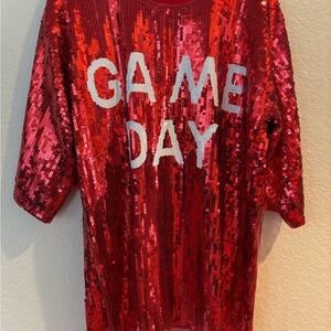 Red Sequin Game Day Shirt Dress